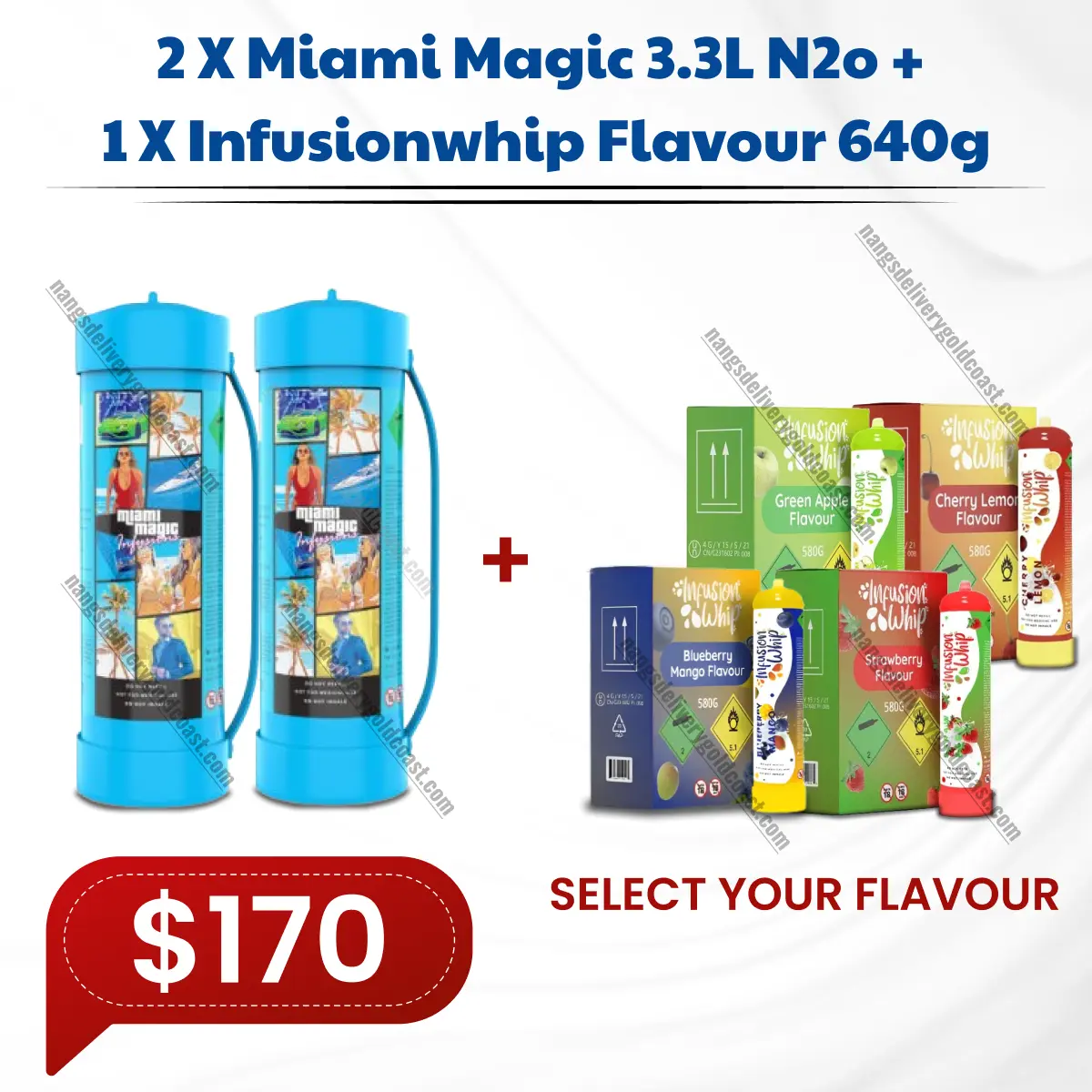 2X Miami Magic 3.3L N2o Cylinder + 1x Infusionwhip Flavour 640g Tank