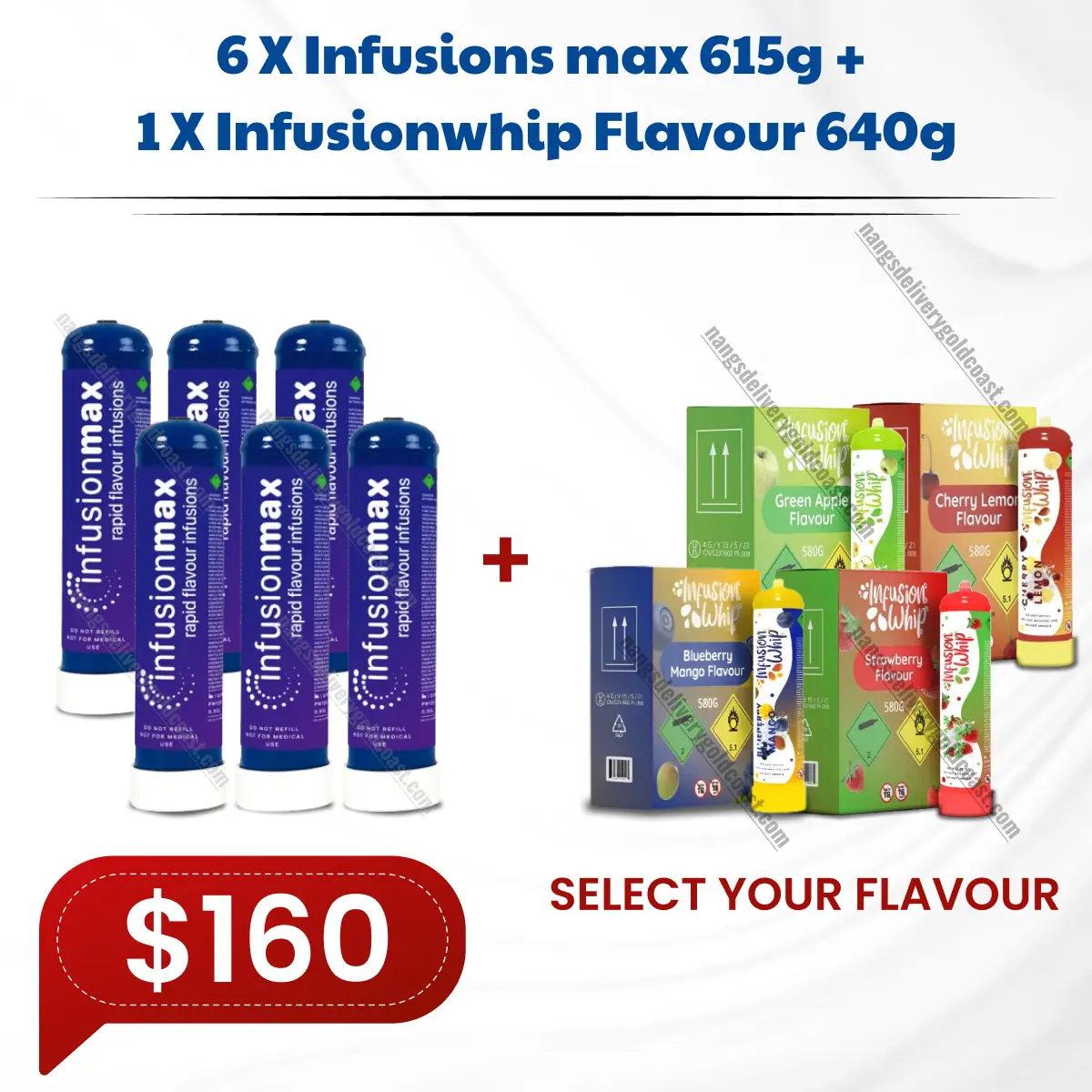 6X Infusions max 615g N2o Cannister + 1x Infusionwhip Flavour 640g Tank