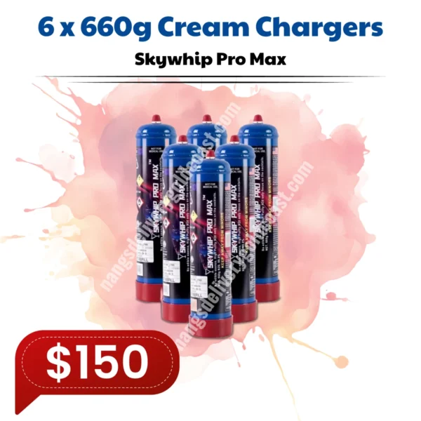 6 x 660g N2O Skywhip Pro Max Cream Chargers
